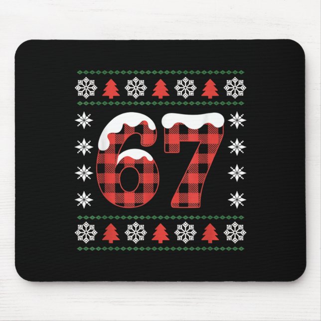 Funny 67 Buffalo Plaid Christmas Snow Ugly Sweater Mouse Mat (Front)