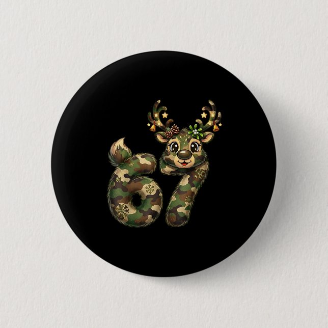 Funny 67 Christmas Holiday Camo Hunting Reindeer D 6 Cm Round Badge (Front)