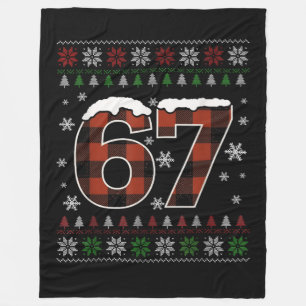Funny “67” Christmas Meme – Red & Green Plaid Fleece Blanket