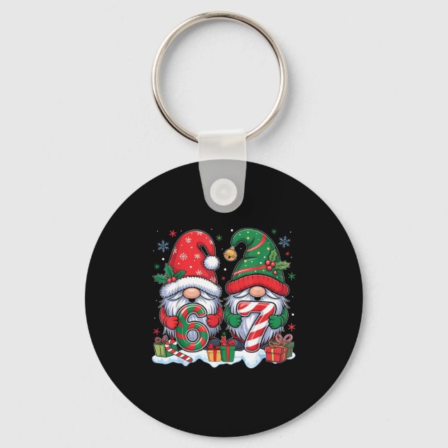 Funny 67 Christmas Pajamas Six Seven Meme 67 Gnome Key Ring (Front)