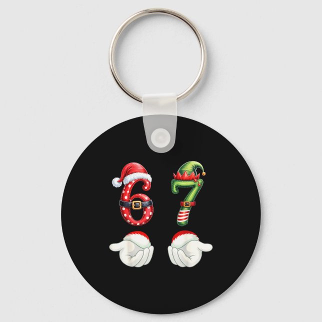 Funny 67 Christmas Pajamas Six Seven Meme 6 7 Elf  Key Ring (Front)