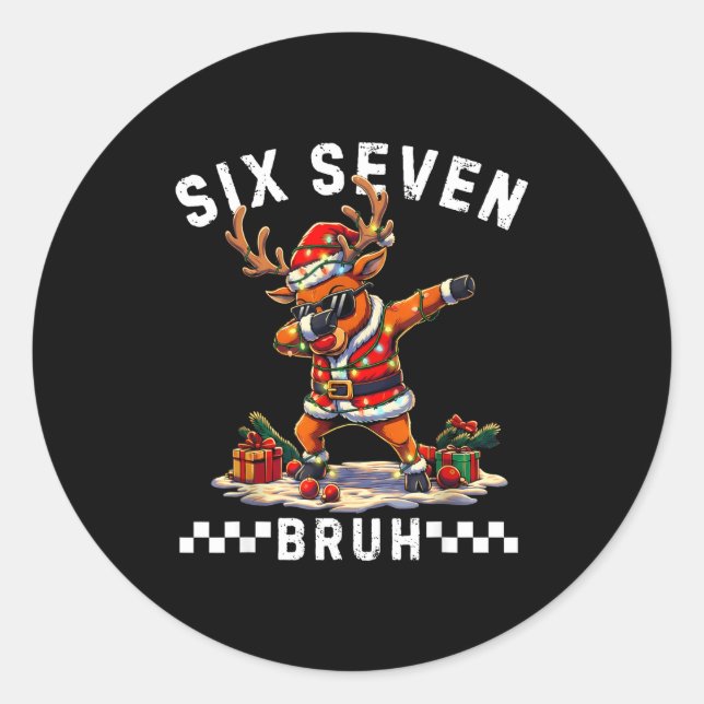 Funny 67 Christmas Six Seven Meme Dabbing Reindeer Classic Round Sticker (Front)
