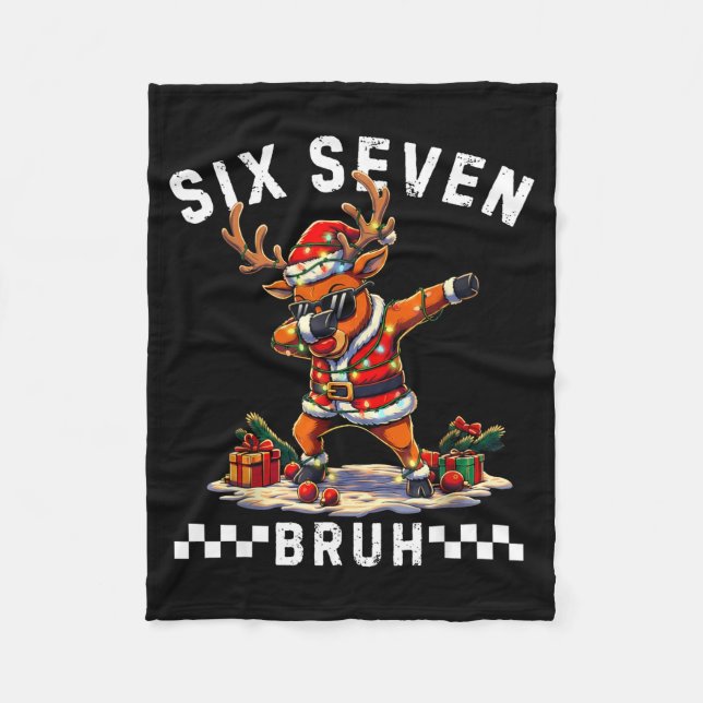 Funny 67 Christmas Six Seven Meme Dabbing Reindeer Fleece Blanket (Front)