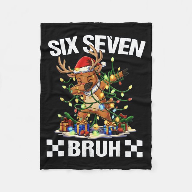 Funny 67 Christmas Six Seven Meme Dabbing Reindeer Fleece Blanket (Front)