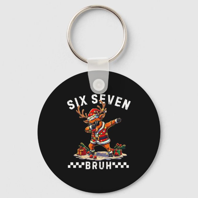 Funny 67 Christmas Six Seven Meme Dabbing Reindeer Key Ring (Front)