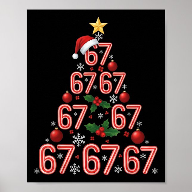 Funny 67 Christmas Tree Candy Cane Meme Holiday  Poster (Front)