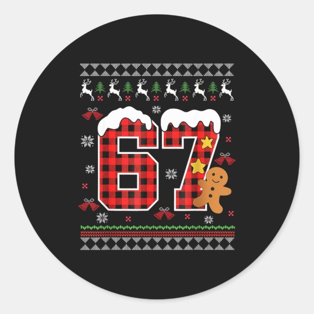 Funny 67 Christmas Ugly Pajamas Six Seven Meme Bra Classic Round Sticker (Front)