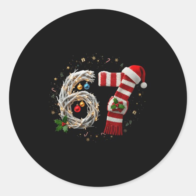 Funny 67 Christmas Xmas Six Seven F 6 7 Santa Hat  Classic Round Sticker (Front)