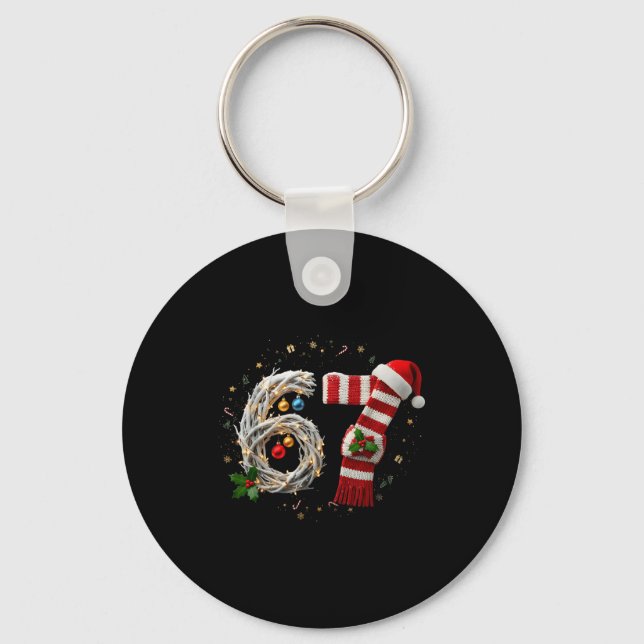 Funny 67 Christmas Xmas Six Seven F 6 7 Santa Hat  Key Ring (Front)