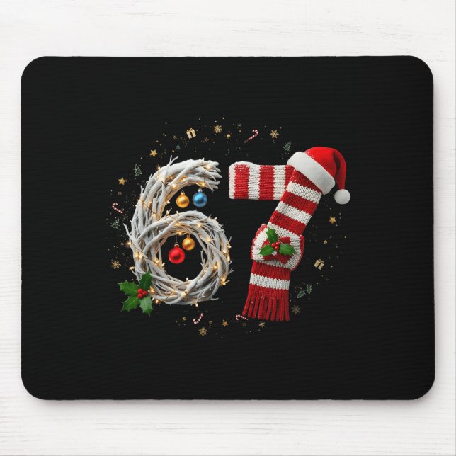 Funny 67 Christmas Xmas Six Seven F 6 7 Santa Hat  Mouse Mat (Front)