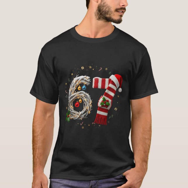 Funny 67 Christmas Xmas Six Seven F 6 7 Santa Hat  T-Shirt (Front)
