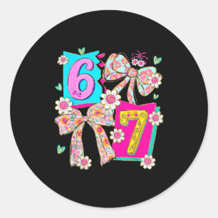 Funny 67 Coquette Bow Design For Girly Aesthetic L Classic Round Sticker