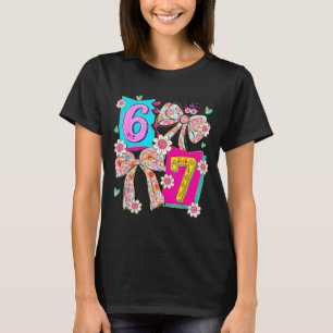 Funny 67 Coquette Bow Design For Girly Aesthetic L T-Shirt
