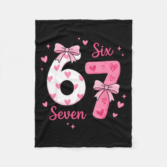Funny 67 Cute Six Seven Meme Nk Hearts Bow Valenti Fleece Blanket (Front)