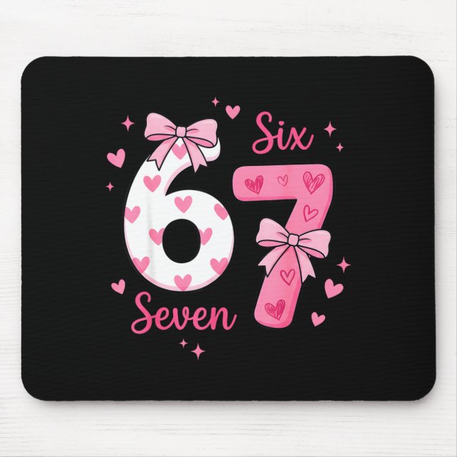 Funny 67 Cute Six Seven Meme Nk Hearts Bow Valenti Mouse Mat (Front)