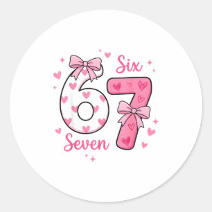 Funny 67 Cute Six Seven Meme Pink Hearts Bow Valen Classic Round Sticker