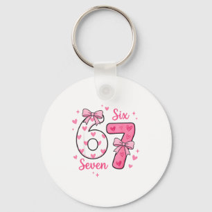 Funny 67 Cute Six Seven Meme Pink Hearts Bow Valen Key Ring