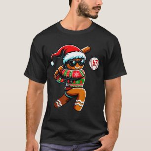 Funny 67 Gingerbread Man Playing Baseball Christma T-Shirt