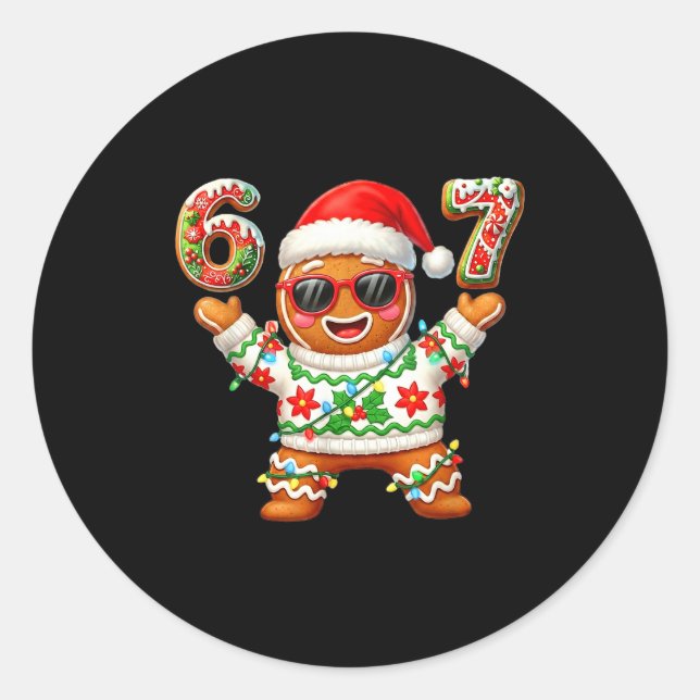 Funny 67 Gingerbread Six Seven Ice Cream Drip Chri Classic Round Sticker (Front)