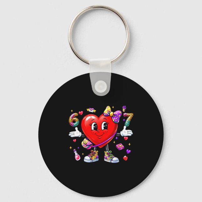 Funny 67 Heart Valentines Day Six Seven Meme 6 7 W Key Ring (Front)