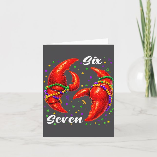 Funny 67 Mardi Gras Crawfish Meme 6 7 Beads Six Se Card (Front)