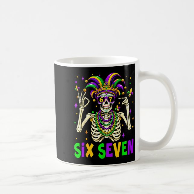 Funny 67 Mardi Gras Skeleton 6 7 Meme Mask Beads S Coffee Mug (Right)