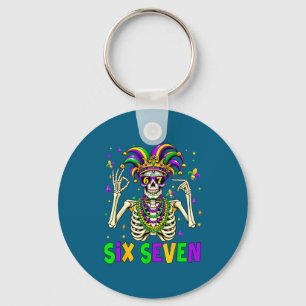 Funny 67 Mardi Gras Skeleton 6 7 Meme Mask Beads S Key Ring
