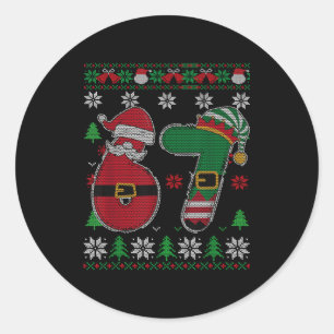 Funny 67 Meme 6 7 Ugly Sweater For Christmas Boys Classic Round Sticker
