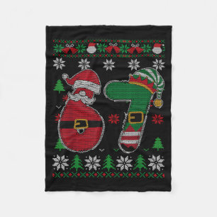 Funny 67 Meme 6 7 Ugly Sweater For Christmas Boys Fleece Blanket