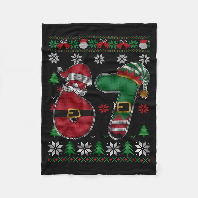 Funny 67 Meme 6 7 Ugly Sweater For Christmas Boys  Fleece Blanket (Front)