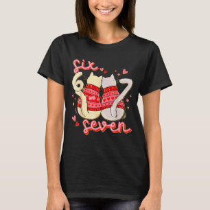 Funny 67 Meme Cat Heart Valentines Six Seven Cat 6 T-Shirt