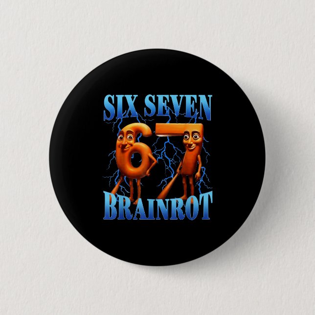 Funny 67 Meme Italian Brainrot Tung Tung Sahur Six 6 Cm Round Badge (Front)