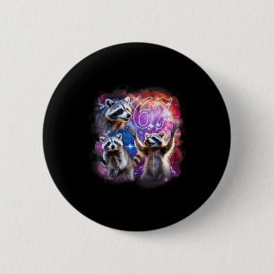 Funny 67 Meme Racoon Howling At The Moon Six Seven 6 Cm Round Badge