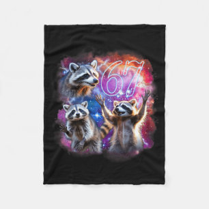 Funny 67 Meme Racoon Howling At The Moon Six Seven Fleece Blanket