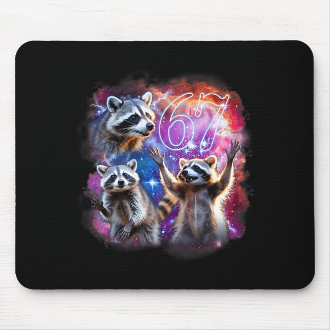 Funny 67 Meme Racoon Howling At The Moon Six Seven Mouse Mat (Front)