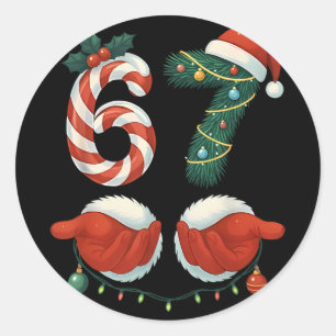 Funny 67 Meme Santa Hand Christmas Pajamas Men Wom Classic Round Sticker
