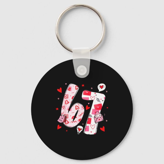 Funny 67 Meme Six Seven 6 7 Valentine Hearts  Key Ring (Front)