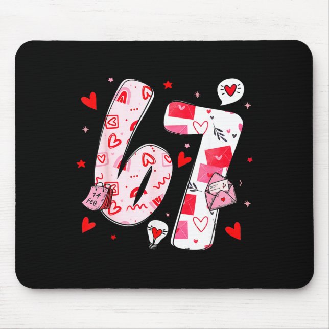 Funny 67 Meme Six Seven 6 7 Valentine Hearts  Mouse Mat (Front)