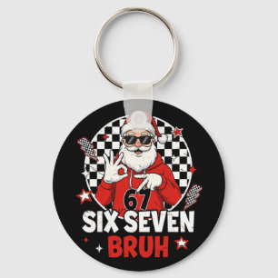 Funny 67 Meme Six Seven Christmas Bruh Santa Kids Key Ring