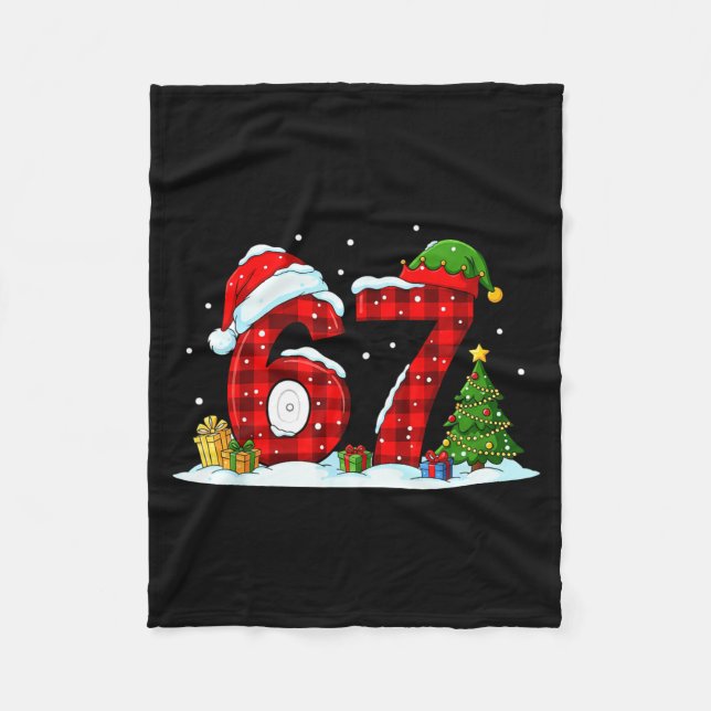 Funny 67 Meme Six Seven Christmas Buffalo Red Plai Fleece Blanket (Front)