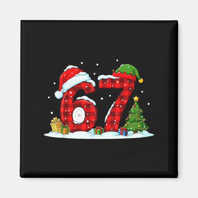 Funny 67 Meme Six Seven Christmas Buffalo Red Plai Magnet (Front)
