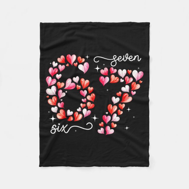 Funny 67 Meme Six Seven Heart Matching Couples Val Fleece Blanket (Front)