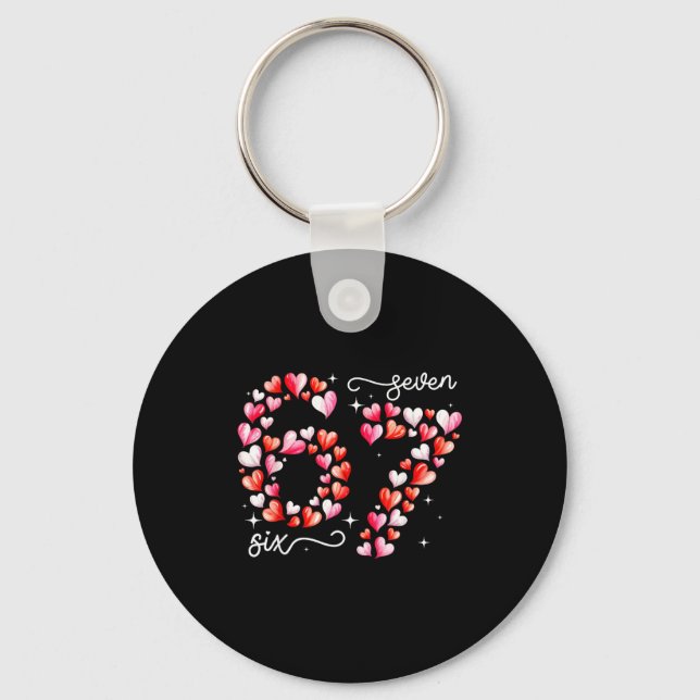 Funny 67 Meme Six Seven Heart Matching Couples Val Key Ring (Front)