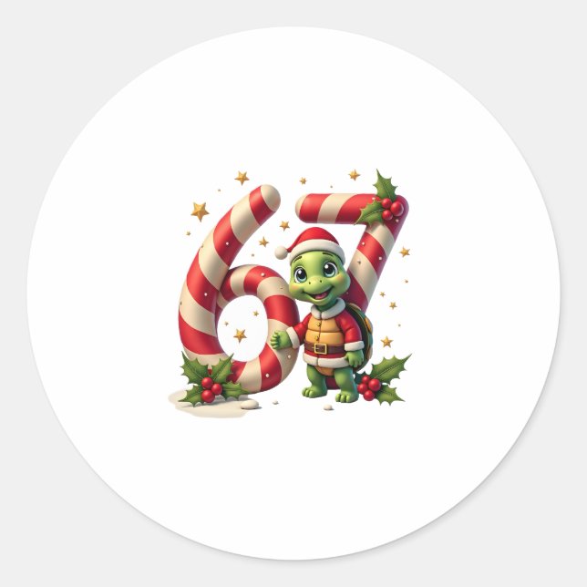 Funny 67 Meme Turtle Christmas PJm Men Women Famil Classic Round Sticker (Front)