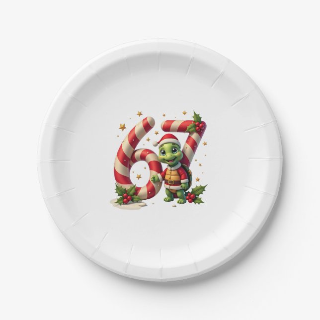 Funny 67 Meme Turtle Christmas PJm Men Women Famil Paper Plate (Front)