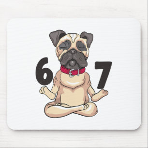 Funny 67 Pug Dog Yoga Hand Pose Graphic  Mouse Mat