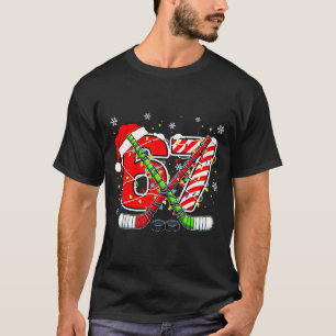 Funny 67 Santa Hat Candy Cane Ice Hockey Six Seven T-Shirt