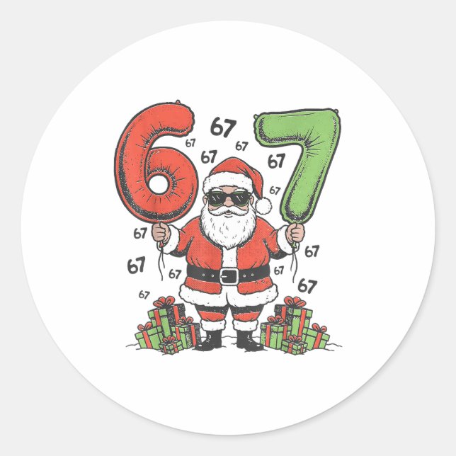 Funny 67 Santa Six Seven Christmas 67 Meme Bruh Bo Classic Round Sticker (Front)