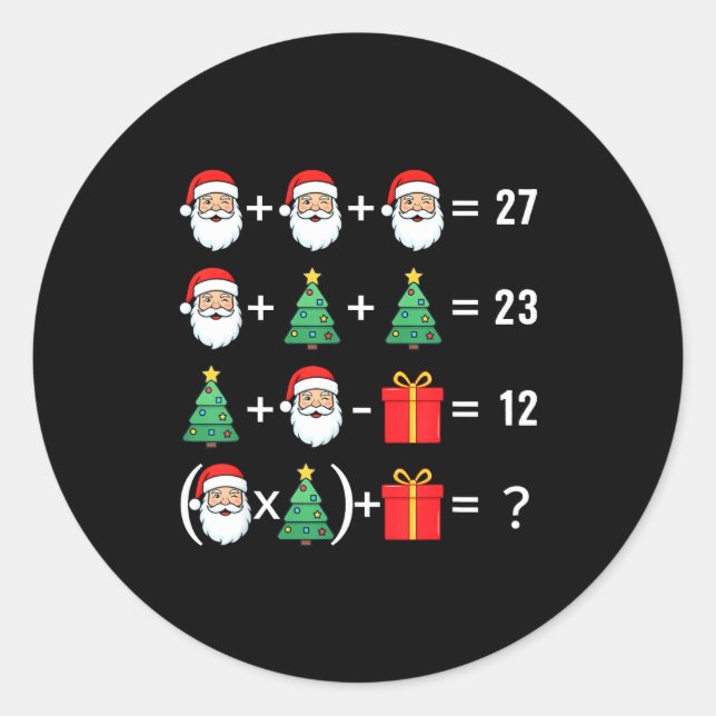 Funny 67 Santa Tree Math Teacher Christmas Xmas Hu Classic Round Sticker (Front)