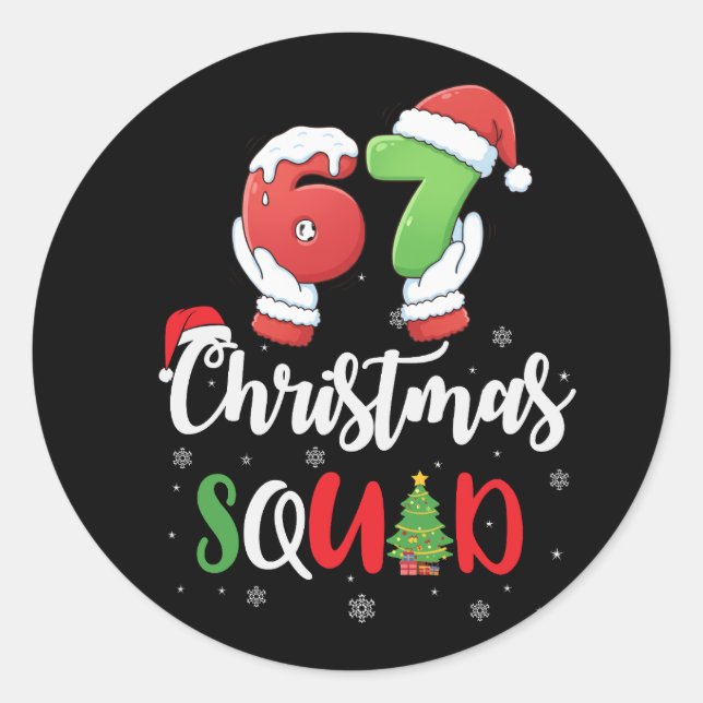 Funny 67 Six Seven Brianrot Christmas Squad Classic Round Sticker (Front)